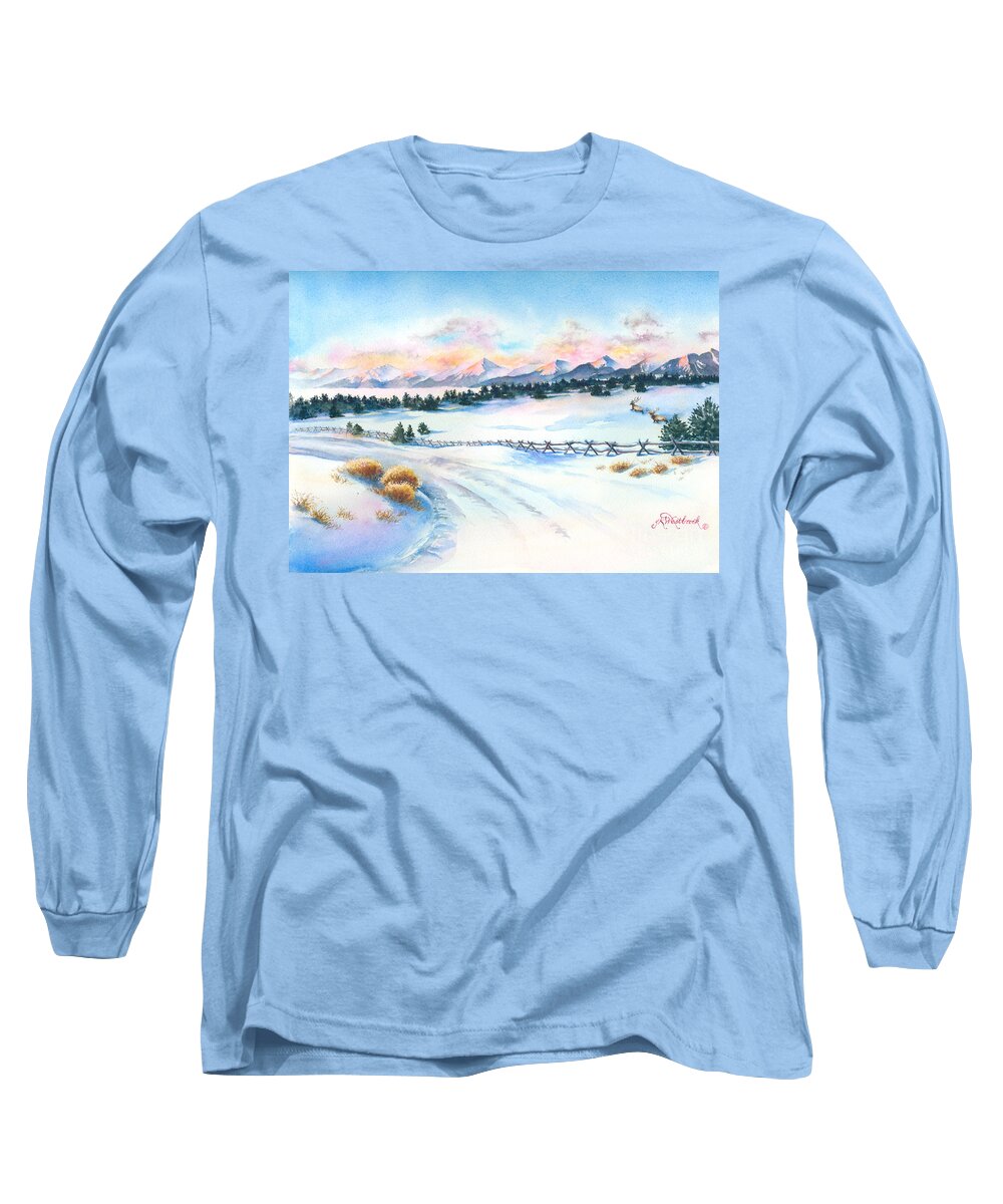 This Was My View Early One Cold Long Sleeve T-Shirt featuring the painting Sangres Sunrise by Jill Westbrook