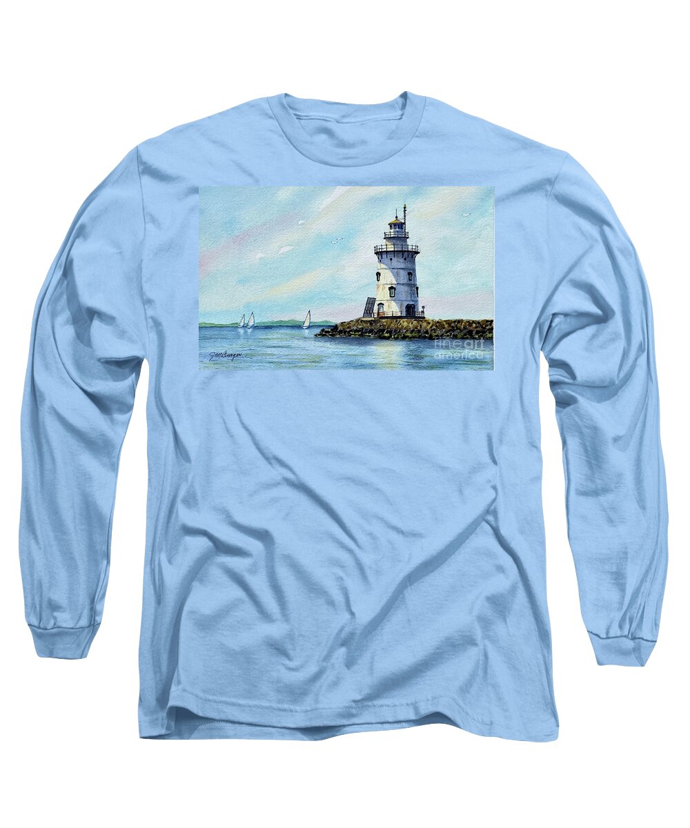 Light Long Sleeve T-Shirt featuring the painting Saybrook Breakwater Light by Joseph Burger
