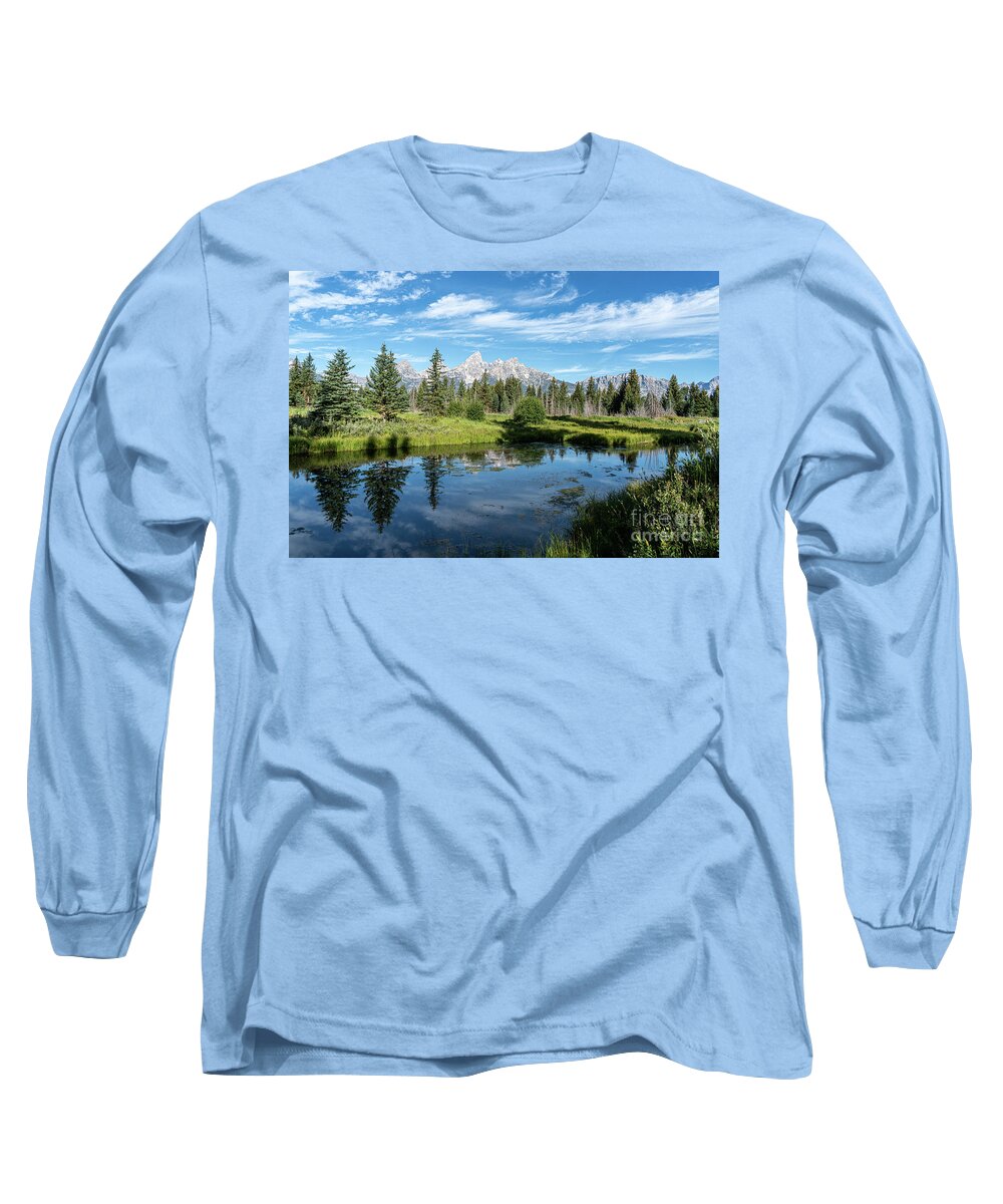 Tetons Long Sleeve T-Shirt featuring the photograph Schwabacher Landing by Cathy Donohoue