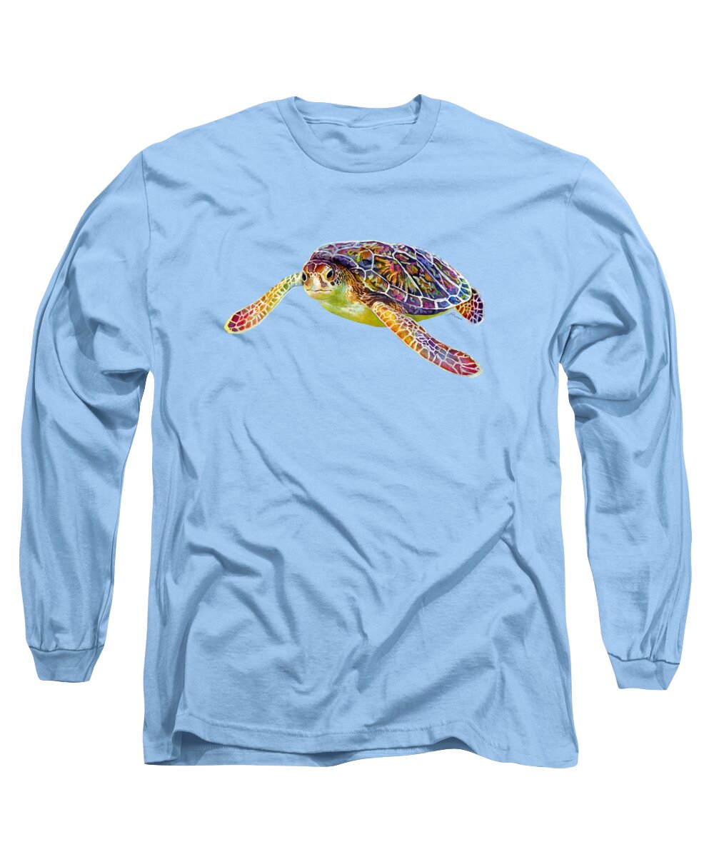 Turtle Long Sleeve T-Shirt featuring the painting Sea Turtle 3 - solid background by Hailey E Herrera