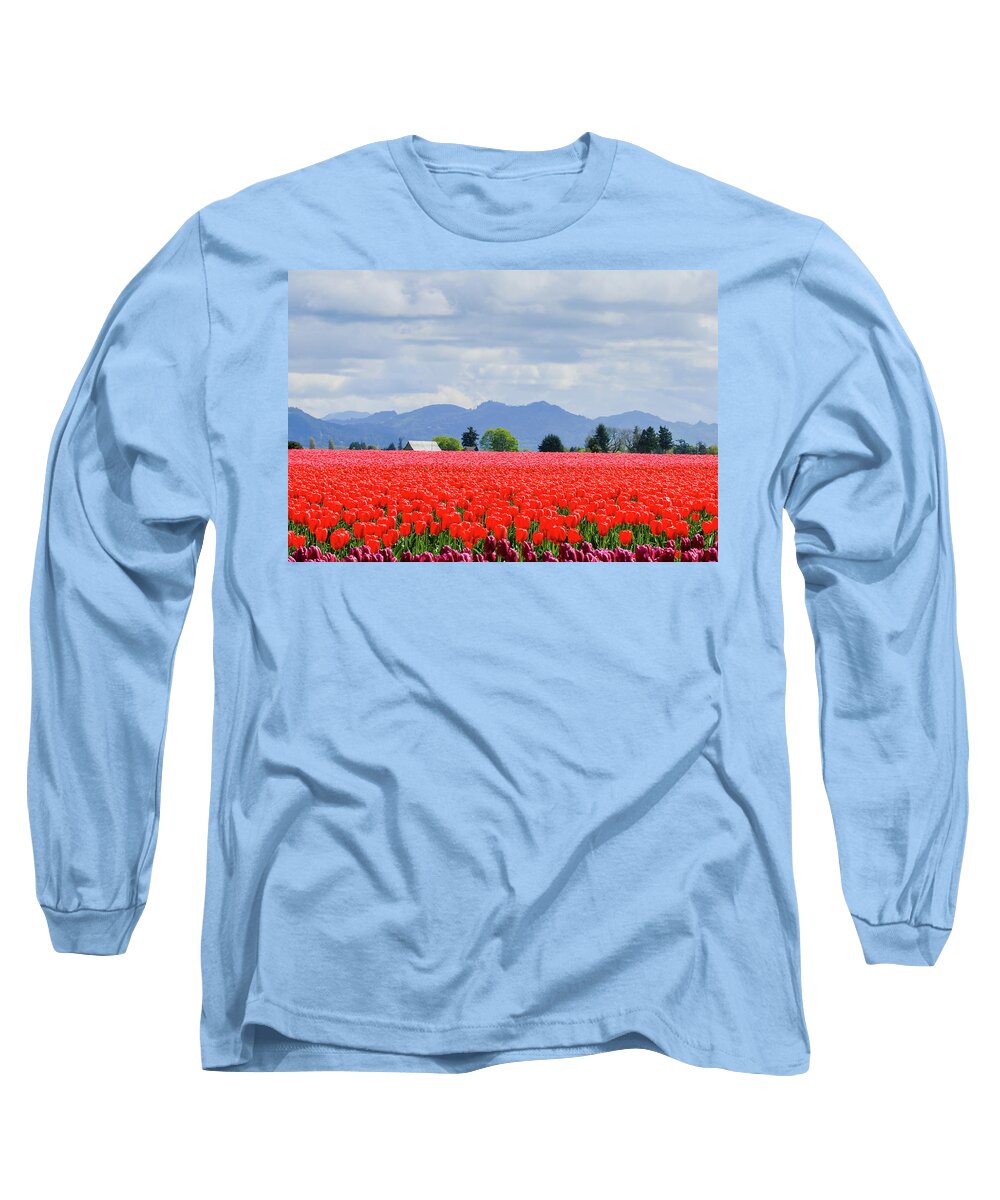 Western Washington State Long Sleeve T-Shirt featuring the photograph Skagit Valley Tulip Farm by E Faithe Lester