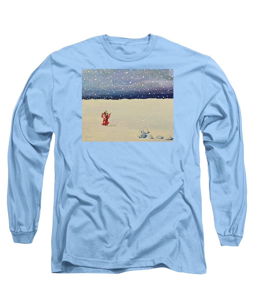 Snow Dancing Long Sleeve T-Shirt featuring the painting Snow Dancing by Thomas Blood