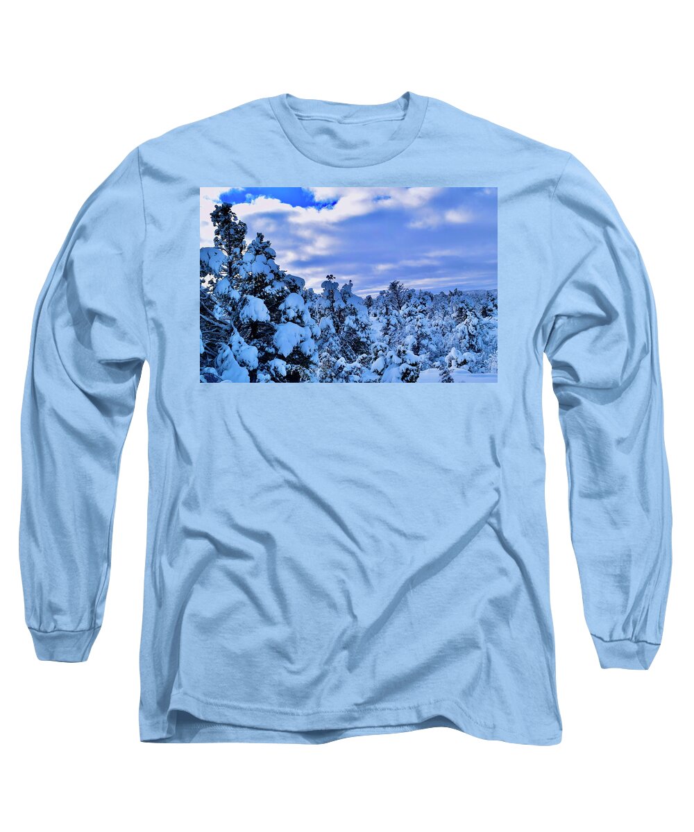 Zion Long Sleeve T-Shirt featuring the photograph Snow covered Pine Trees by Bnte Creations