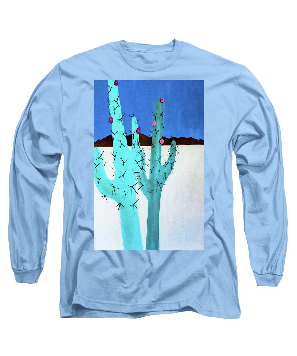 Cactus Long Sleeve T-Shirt featuring the painting Tall Cacti Two by Ted Clifton