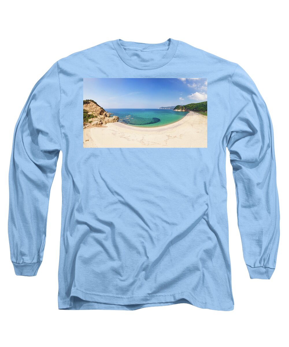 Island Long Sleeve T-Shirt featuring the photograph The beach Aselinos in Skiathos, Greece by Constantinos Iliopoulos