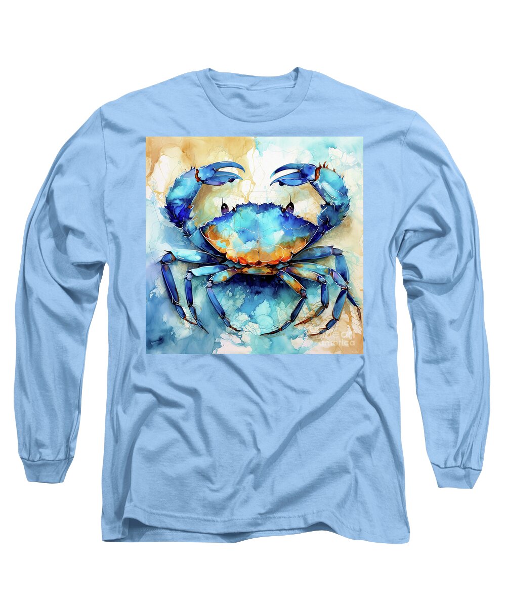 Blue Crab Long Sleeve T-Shirt featuring the painting The Blue Crab Dance by Tina LeCour