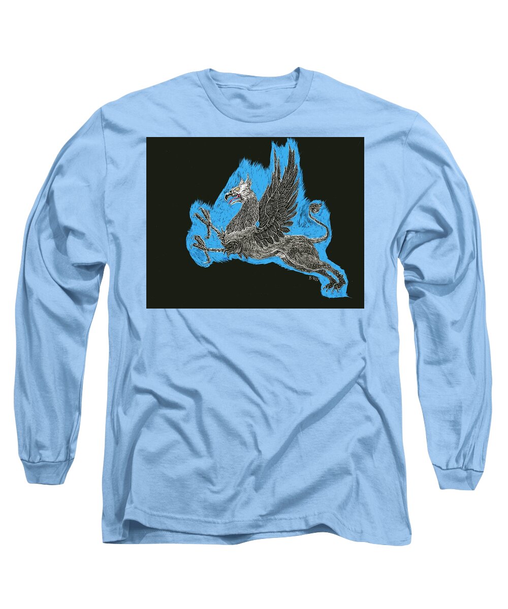 Griffin Long Sleeve T-Shirt featuring the drawing The Griffin by Branwen Drew