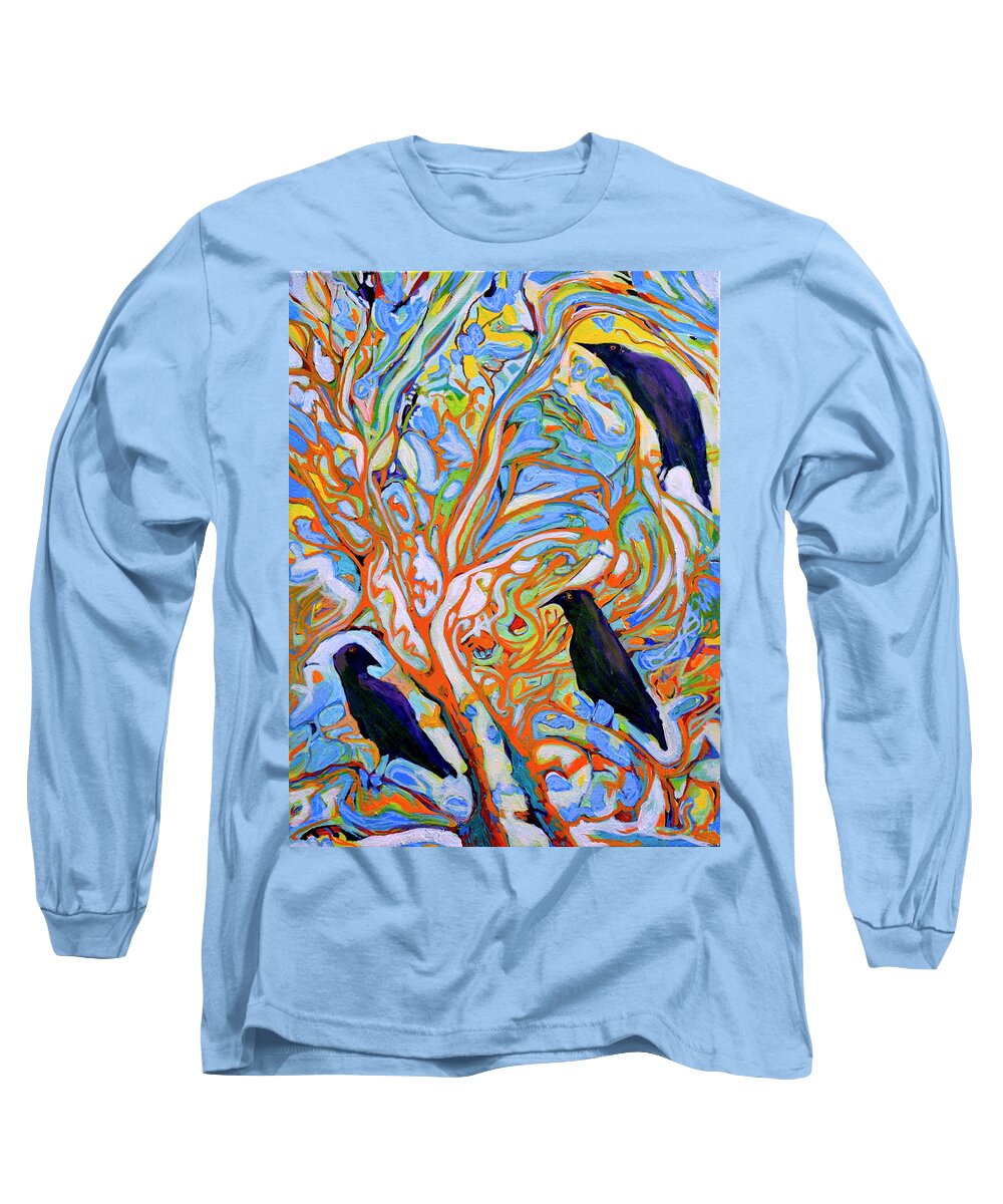 Raven Long Sleeve T-Shirt featuring the painting The Raven Meeting Place by Marysue Ryan