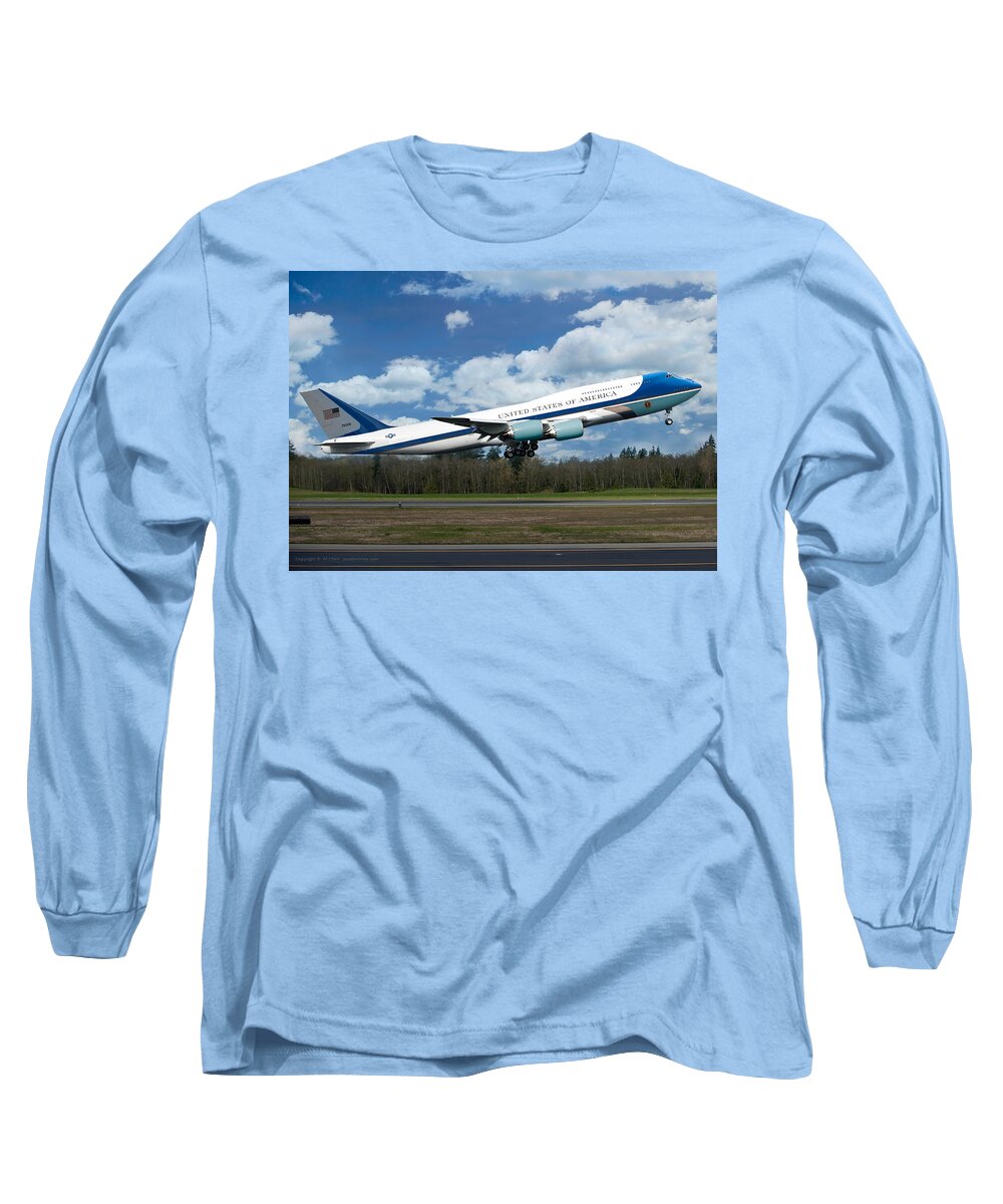 Air Force One Long Sleeve T-Shirt featuring the digital art The New VC-25 Air Force One by Custom Aviation Art