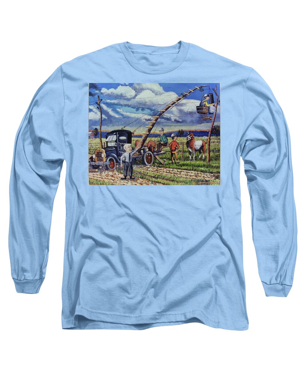 Acrylic Painting Long Sleeve T-Shirt featuring the painting The olden days at PGandE by Rosencruz Sumera