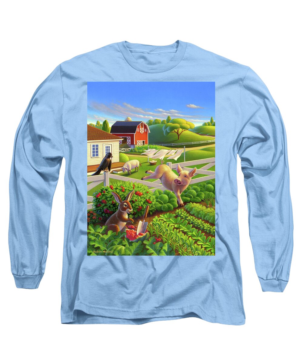 Farm Scene Long Sleeve T-Shirt featuring the painting The Runaway by Robin Moline