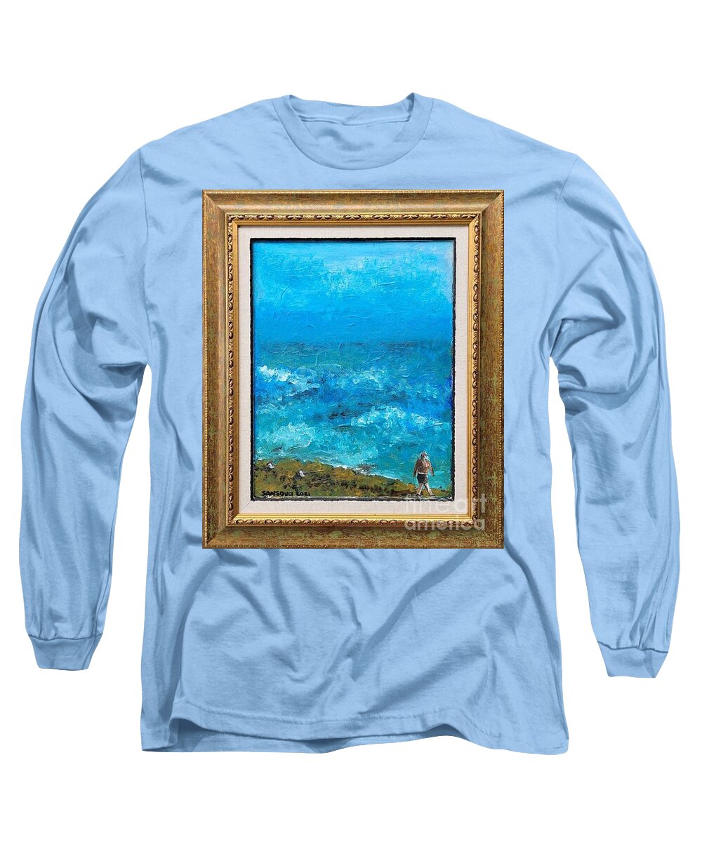  Long Sleeve T-Shirt featuring the painting Woman Walking Vero Beach by Mark SanSouci