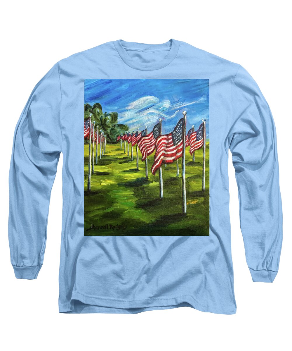 Original Art Long Sleeve T-Shirt featuring the painting Tribute to the Fallen by Sherrell Rodgers