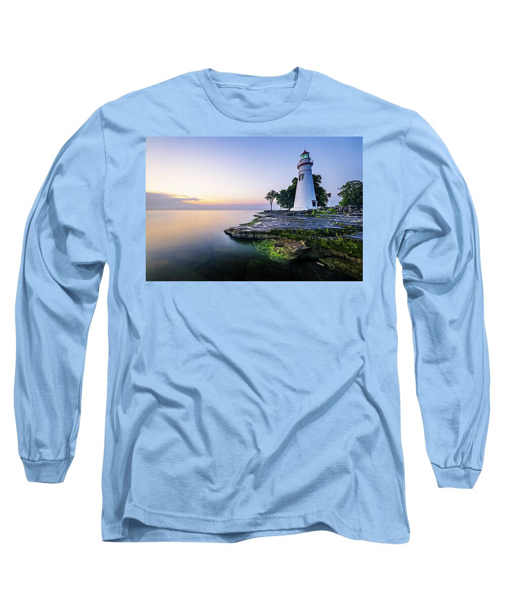 Beacon Long Sleeve T-Shirt featuring the photograph Twilight at Marblehead Lighthouse by Andy Crawford