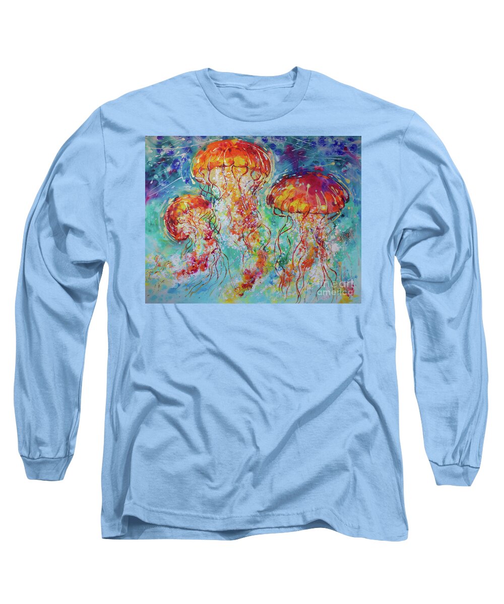  Long Sleeve T-Shirt featuring the painting Vibrant Jellyfish by Jyotika Shroff