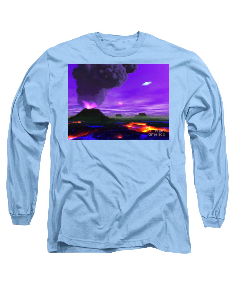  Long Sleeve T-Shirt featuring the digital art Volcano Planet by Don White Artdreamer