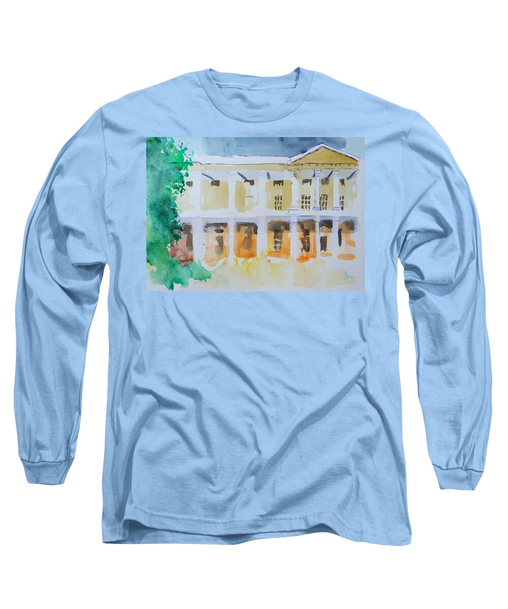 West Wycombe House Long Sleeve T-Shirt featuring the painting West Wycombe House impressionist watercolor painting by Mike Jory