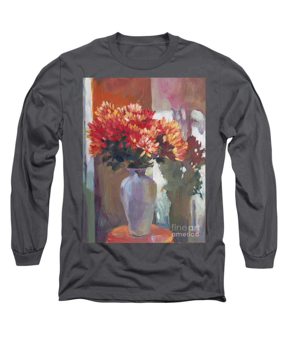 Still Life Long Sleeve T-Shirt featuring the painting Chrysanthemums In Vase by David Lloyd Glover