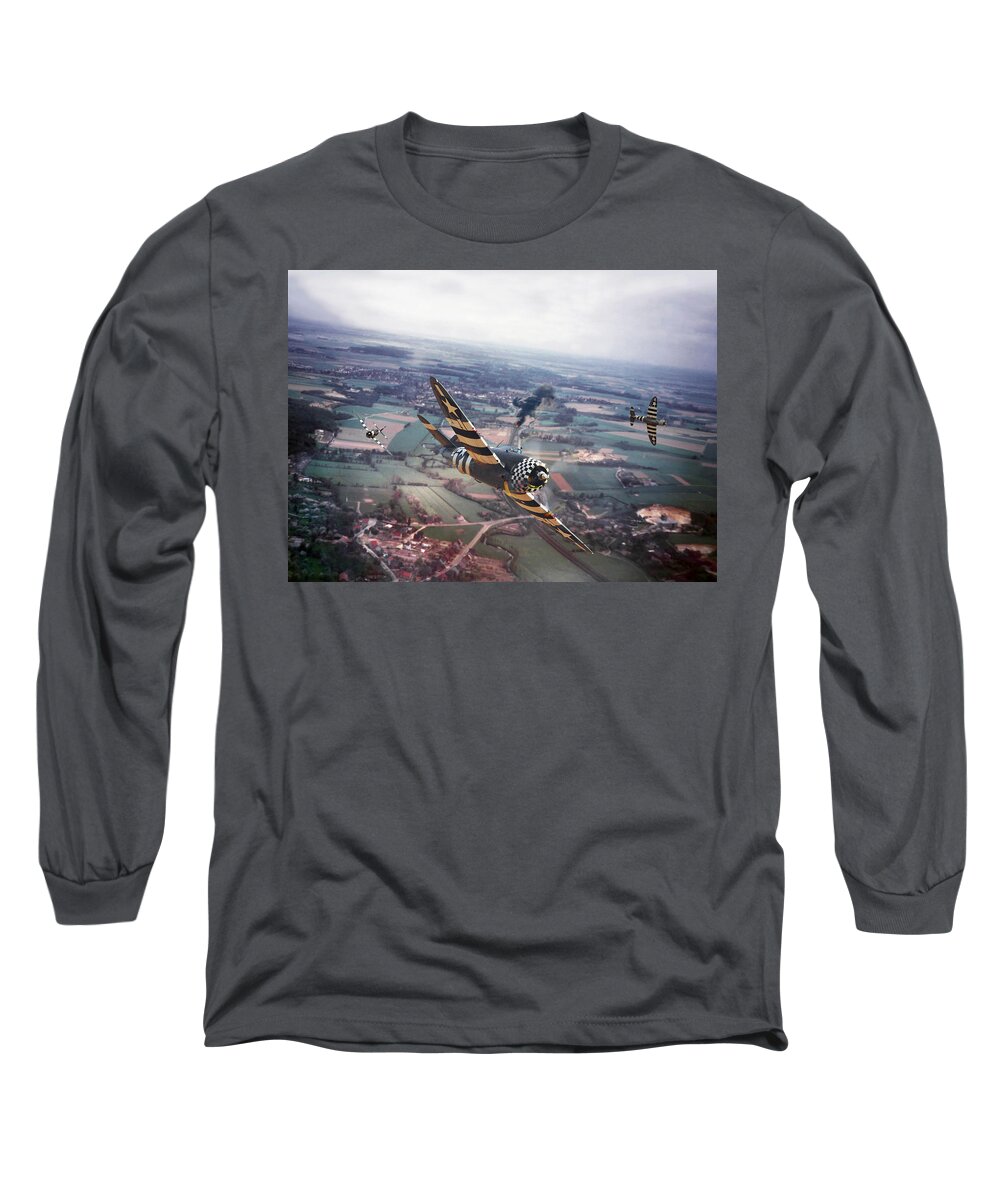 Aircraft Long Sleeve T-Shirt featuring the photograph P47- D-day Train Busters by Pat Speirs