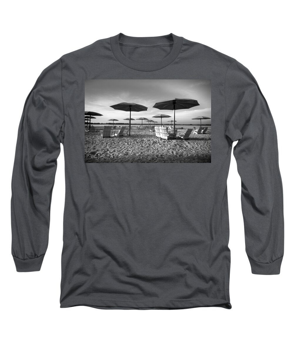 Background Long Sleeve T-Shirt featuring the photograph Umbrellas On The Beach by Joseph Amaral