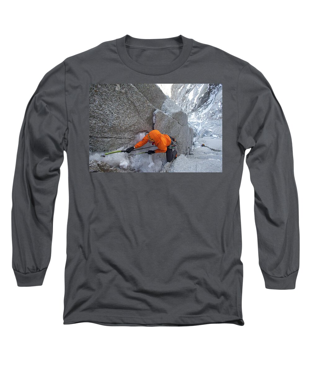 Alpine Long Sleeve T-Shirt featuring the photograph Alpinist Freeing Very Hard Mild Ground #1 by Jonathan Griffith