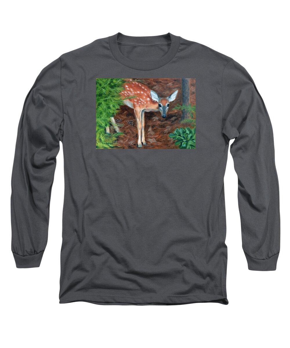 Woodland Long Sleeve T-Shirt featuring the painting Curious Fawn by Jill Ciccone Pike