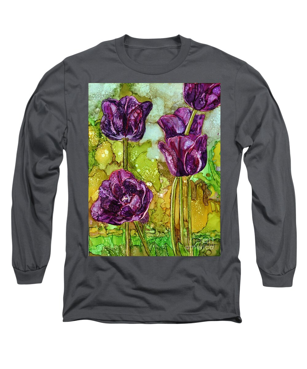 Tulips Long Sleeve T-Shirt featuring the painting Dark Tulips by Vicki Baun Barry