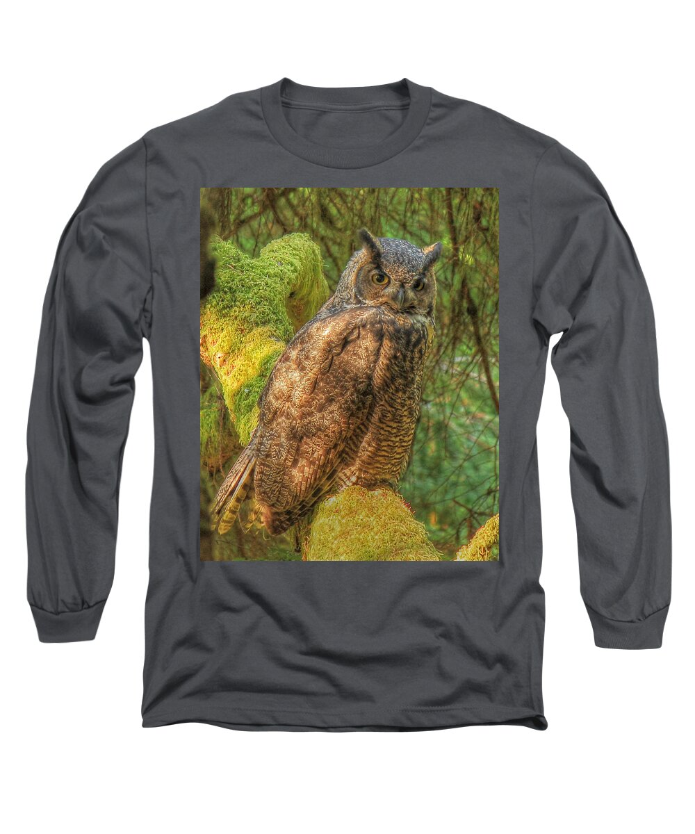 Great Horned Owl Long Sleeve T-Shirt featuring the photograph Its My Day by Randy Hall