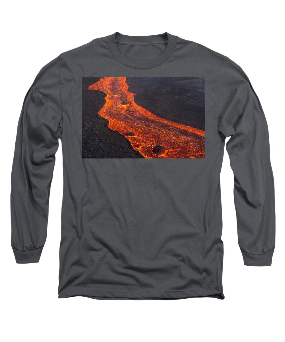 Feb0514 Long Sleeve T-Shirt featuring the photograph Lava Flow Tolbachik Volcano Kamchatka #1 by Sergey Gorshkov