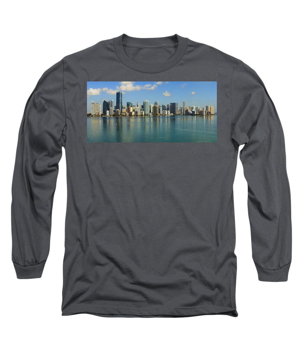 Architecture Long Sleeve T-Shirt featuring the photograph Miami Brickell Skyline by Raul Rodriguez