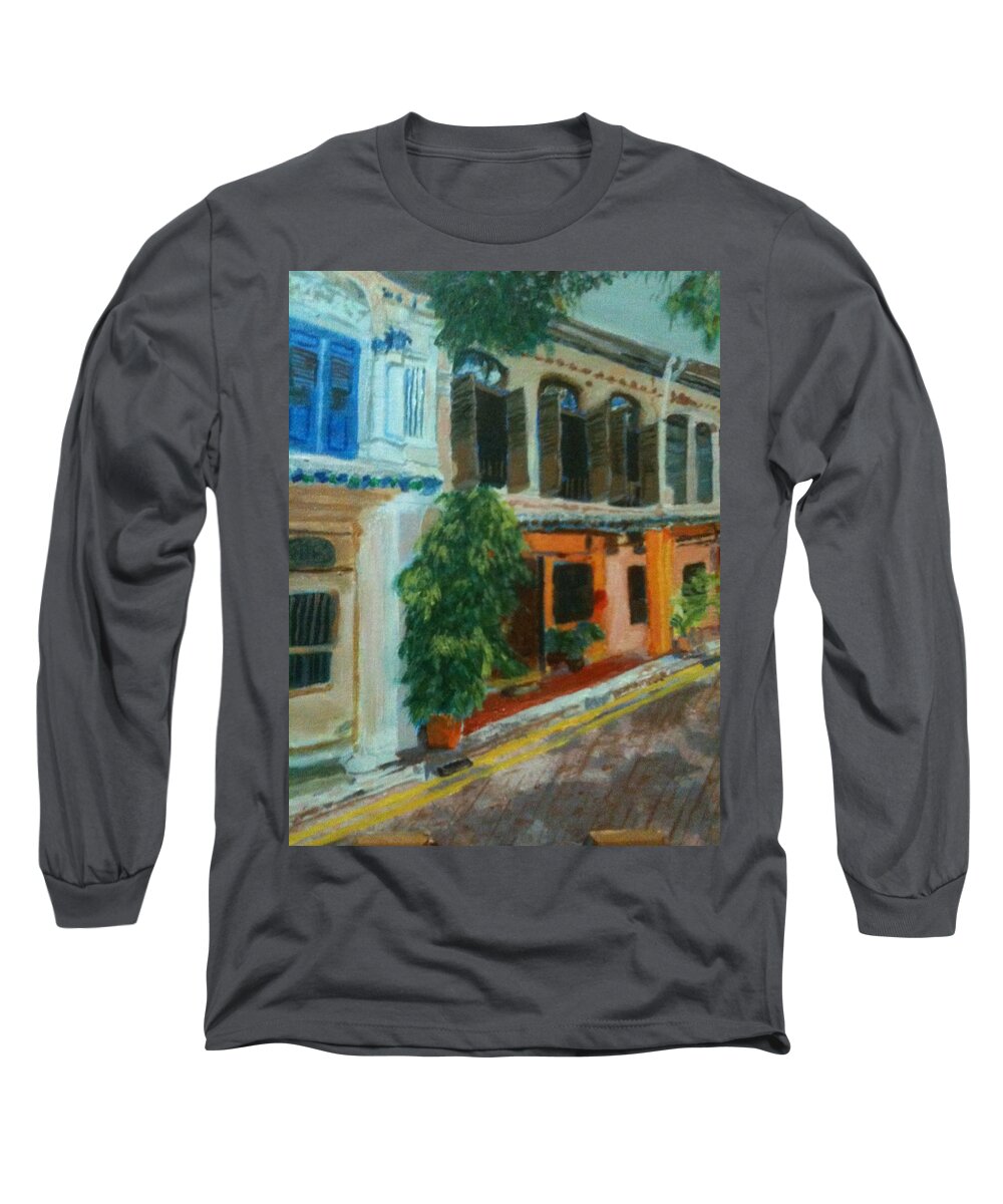 Peranakan House Long Sleeve T-Shirt featuring the painting Peranakan House by Belinda Low
