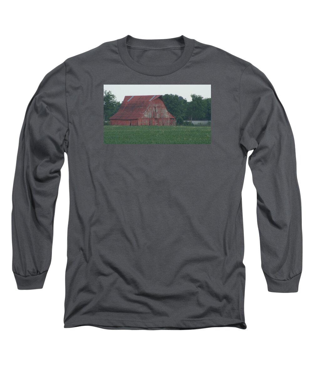 Barn Long Sleeve T-Shirt featuring the photograph Weathered Red Barn in Kentucky by Valerie Collins