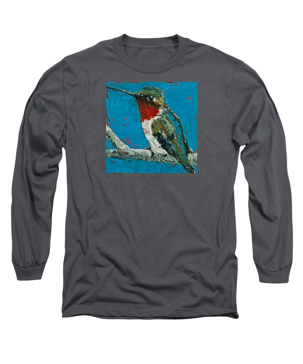 Hummingbird Long Sleeve T-Shirt featuring the painting Ruby-Throated Hummingbird #1 by Jani Freimann