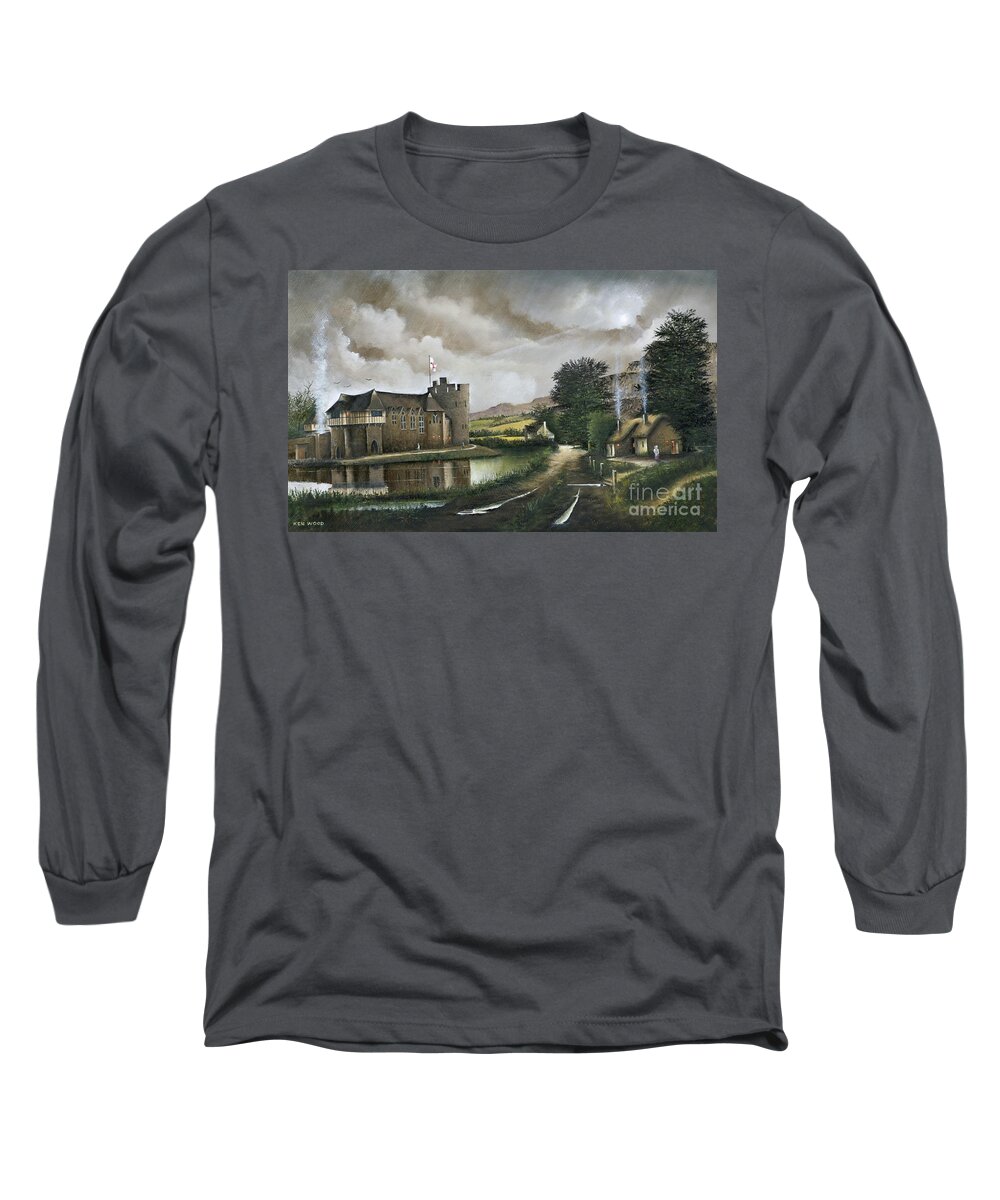 Countryside Long Sleeve T-Shirt featuring the painting Stokesay Castle, Shropshire - England by Ken Wood