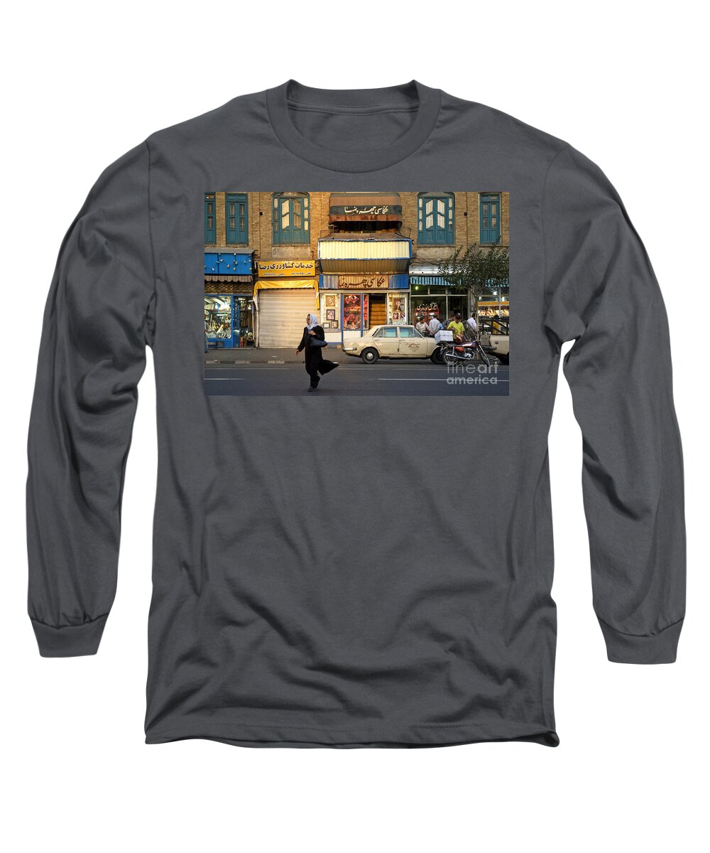 Veiled Long Sleeve T-Shirt featuring the photograph Street Scene In Teheran Iran #1 by JM Travel Photography