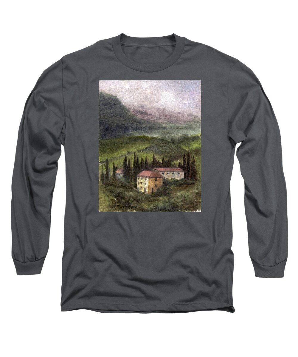 Tuscan Landscape Painting Long Sleeve T-Shirt featuring the painting Tuscan Landscape #2 by Terri Meyer