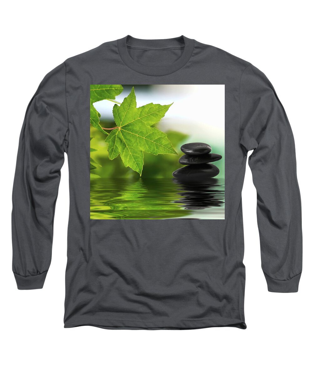 Zen Long Sleeve T-Shirt featuring the photograph Zen stones on water #1 by Paulo Goncalves