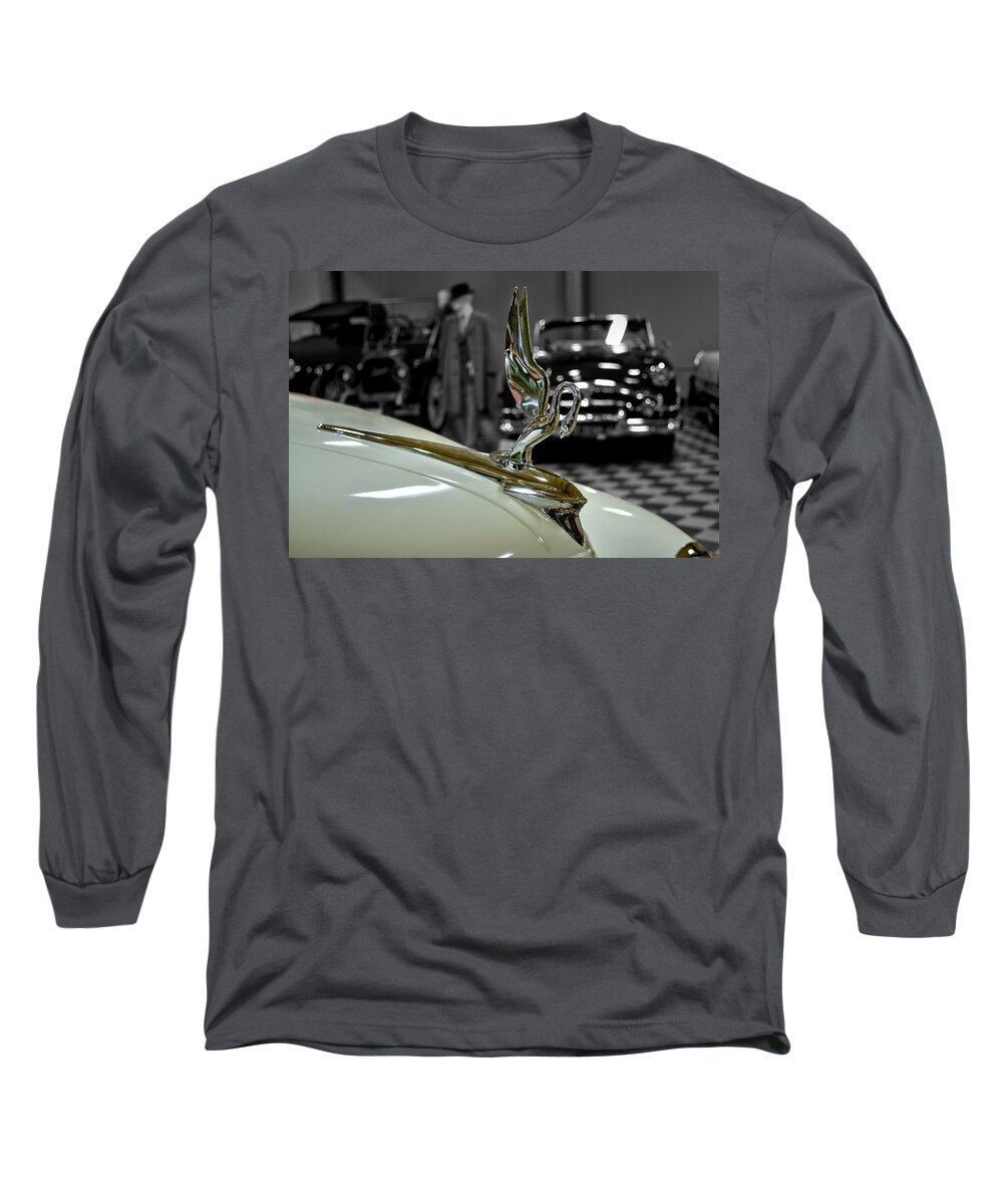 Antique Automobile Long Sleeve T-Shirt featuring the photograph 1947 Packard Hood Ornimate by Michael Gordon