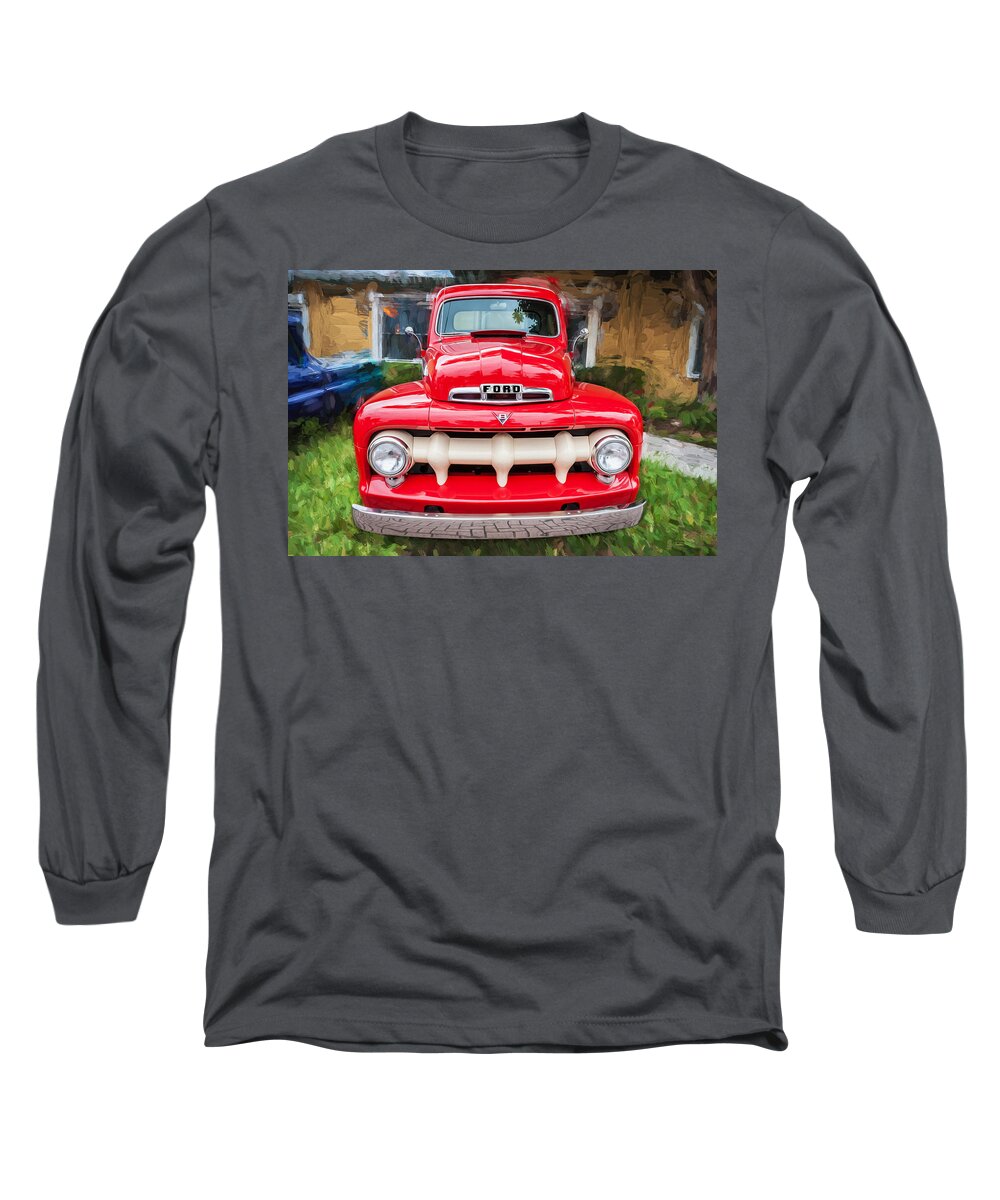 1951 Ford Truck Long Sleeve T-Shirt featuring the photograph 1951 Ford Pick Up Truck F100 Painted by Rich Franco