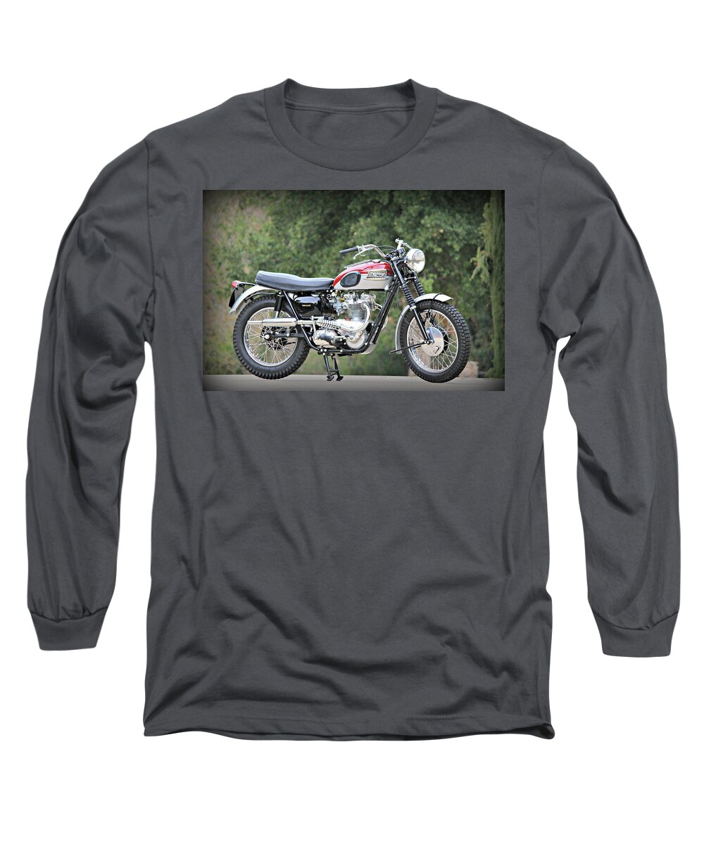 Motorcycle Long Sleeve T-Shirt featuring the photograph 1961 Triumph TR6C by Steve Natale