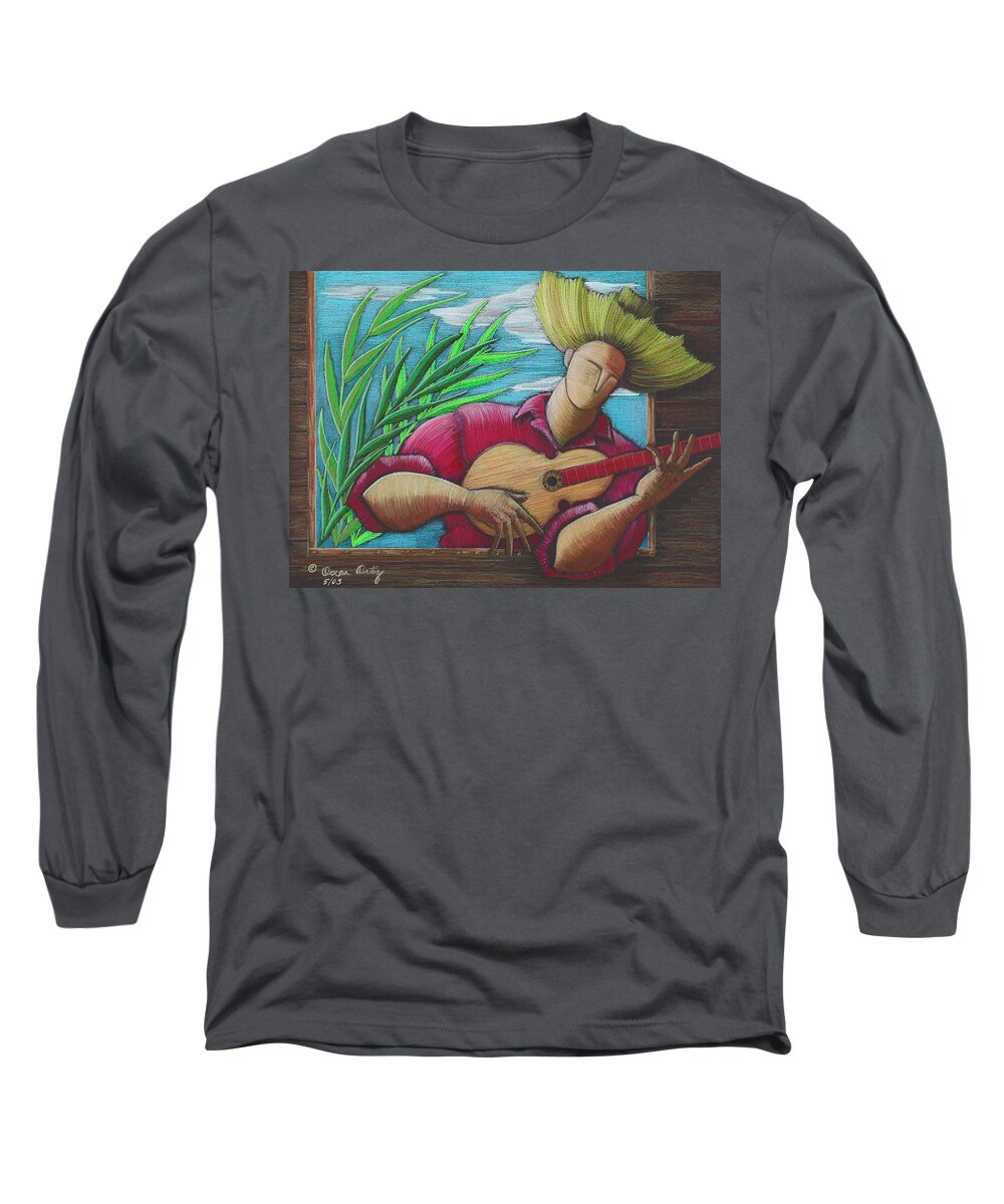 Puerto Rico Long Sleeve T-Shirt featuring the painting Cancion para mi tierra by Oscar Ortiz