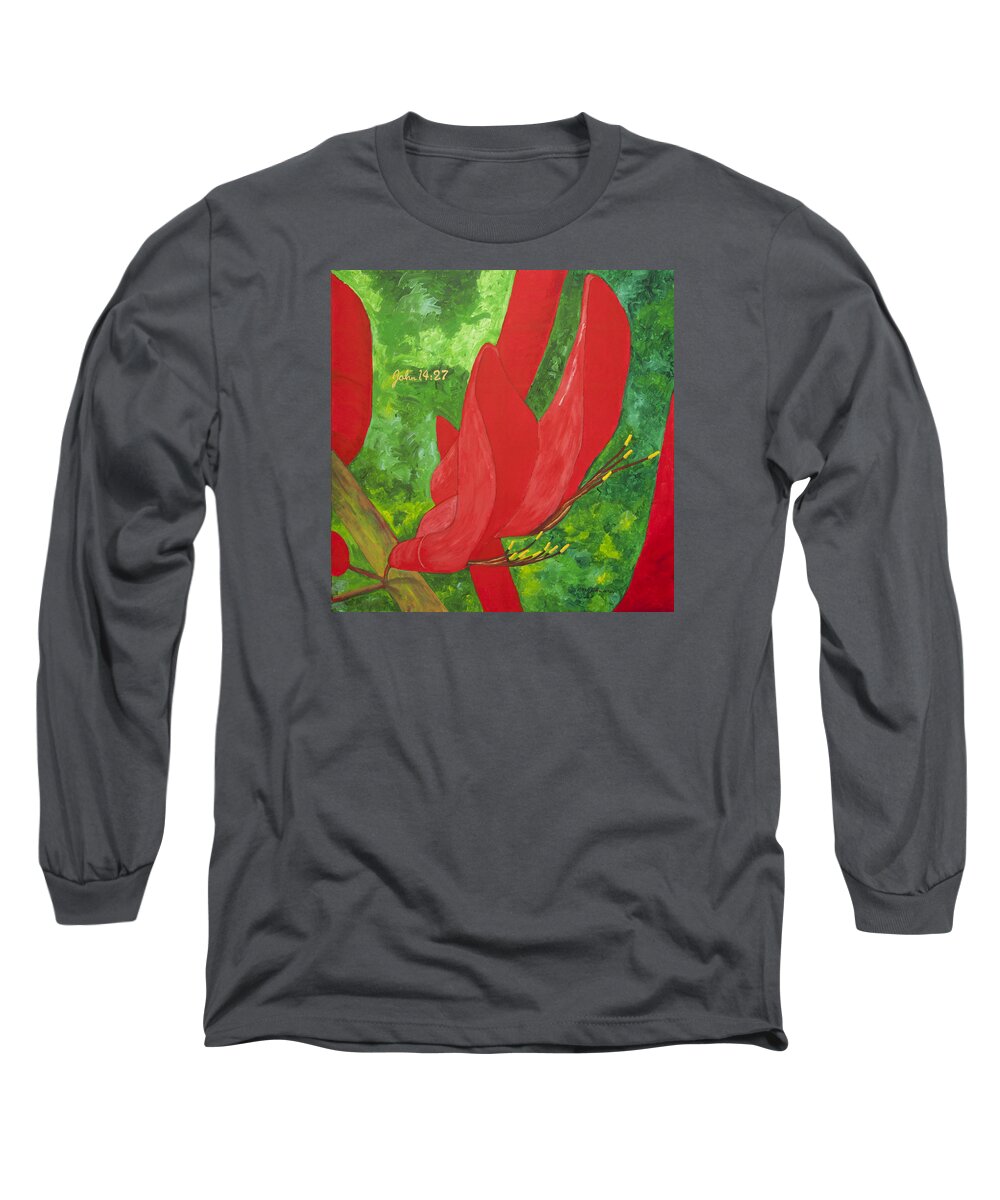 Pollen Long Sleeve T-Shirt featuring the painting Coral Bean Tree #1 by Mark Robbins