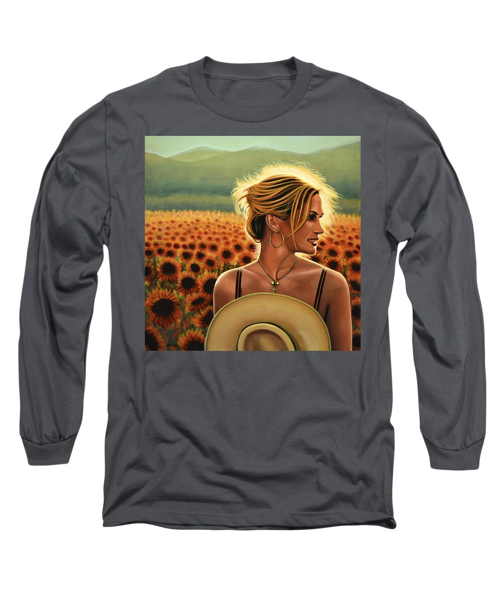 Julia Roberts Long Sleeve T-Shirt featuring the painting Julia Roberts by Paul Meijering