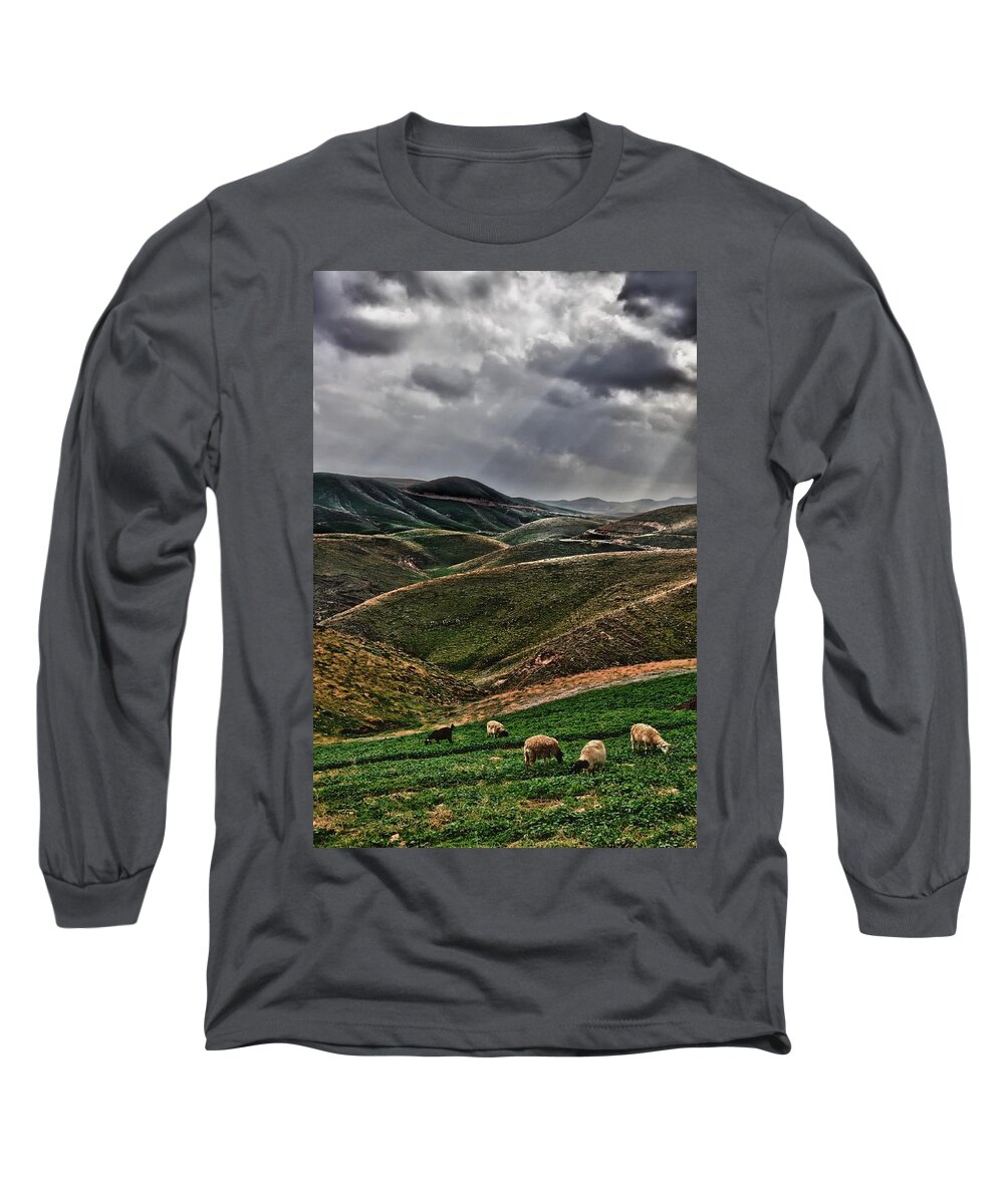 Israel Long Sleeve T-Shirt featuring the photograph The Lord Is My Shepherd Judean Hills Israel #2 by Mark Fuller