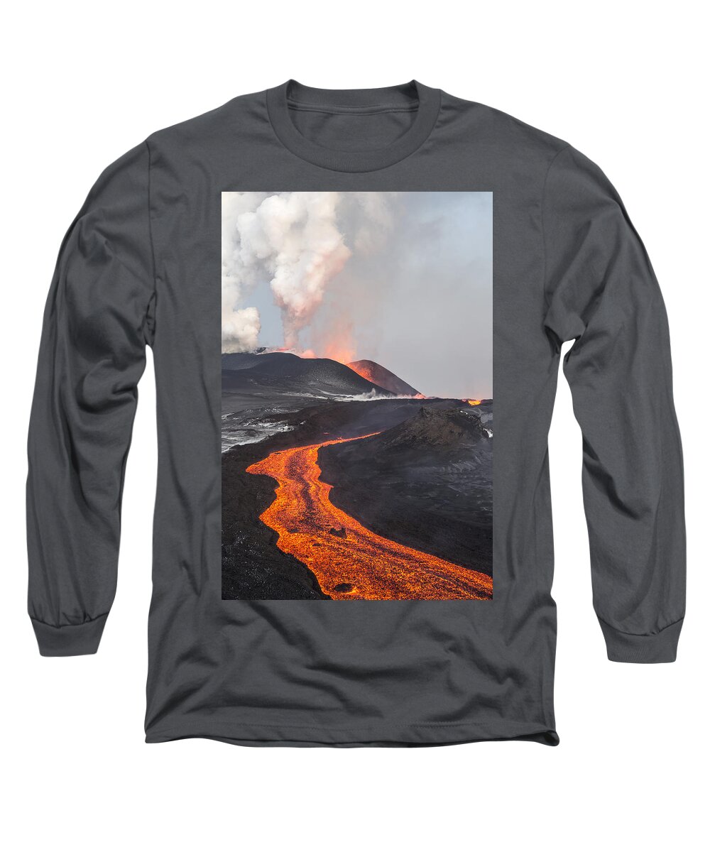 Feb0514 Long Sleeve T-Shirt featuring the photograph Tolbachik Volcano Erupting Kamchatka #3 by Sergey Gorshkov