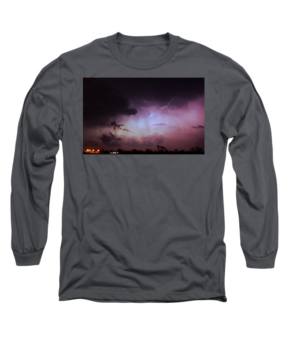 Stormscape Long Sleeve T-Shirt featuring the photograph Our 1st Severe Thunderstorms in South Central Nebraska #3 by NebraskaSC