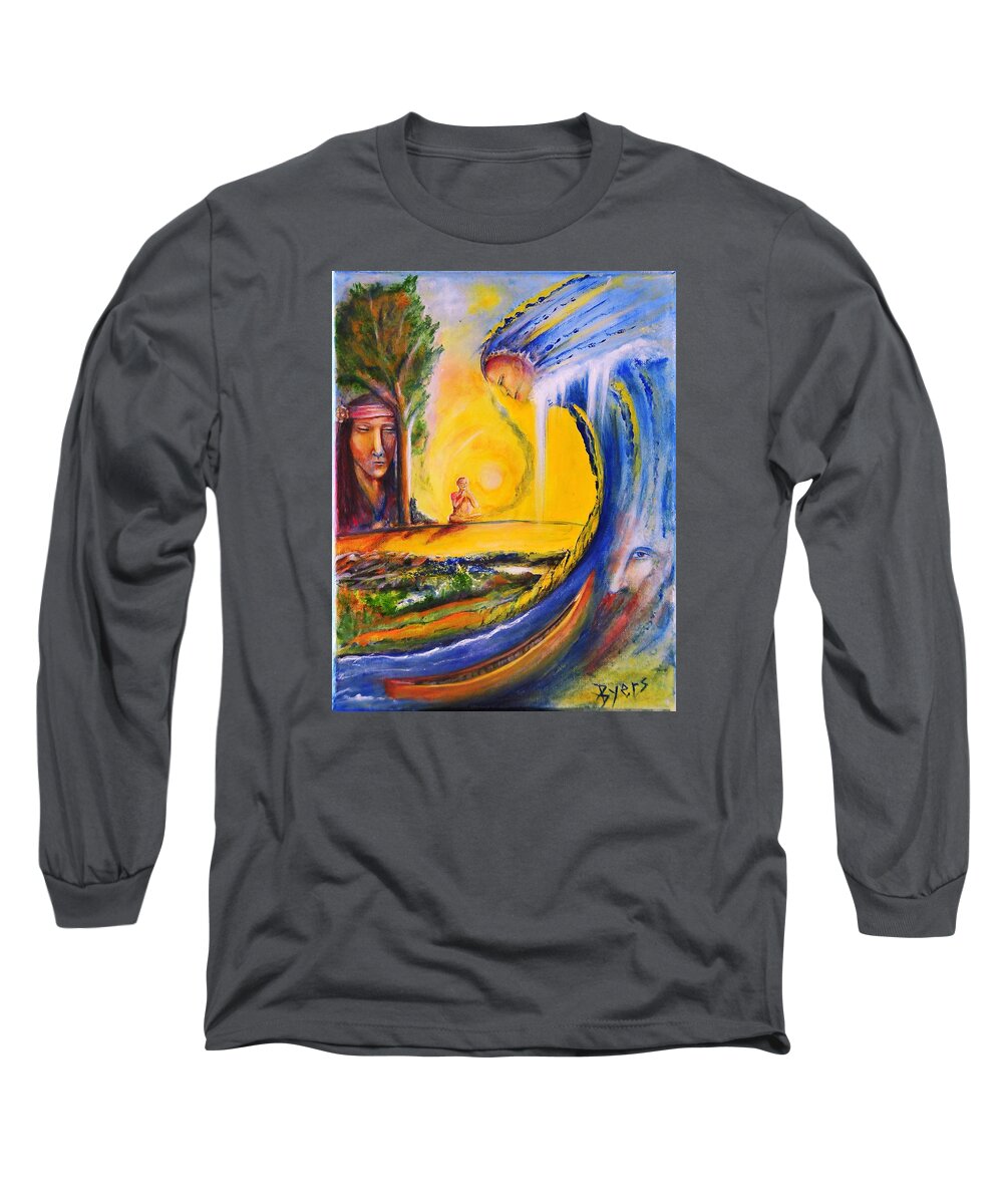 Native American Long Sleeve T-Shirt featuring the painting The Island Of Man by Kicking Bear Productions