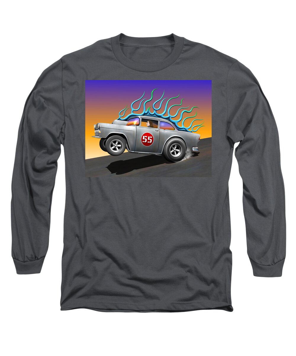 Car Long Sleeve T-Shirt featuring the digital art '55 Chevy #55 by Stuart Swartz