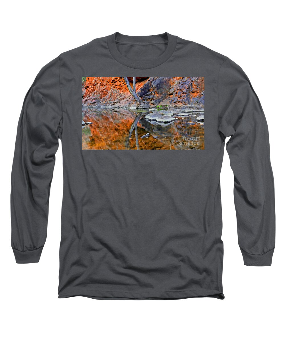 Serpentine Creek Outback Landscape Central Australia Australian Landscapes Gum Trees Still Water Reflections Water Hole Long Sleeve T-Shirt featuring the photograph Serpentine Gorge Central Australia #9 by Bill Robinson