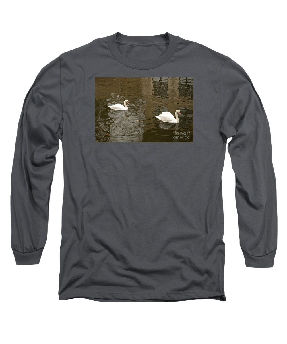 Swans Long Sleeve T-Shirt featuring the photograph A pair of swans Bruges Belgium by Imran Ahmed